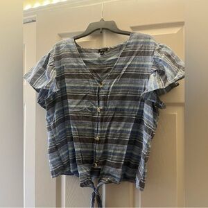 RDI Blue and Gray Striped Blouse